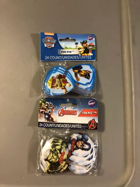 2 x 24ct Avengers Fun Pix cupcake toppers Wilton Paw Patrol Lot Packs Set Kids