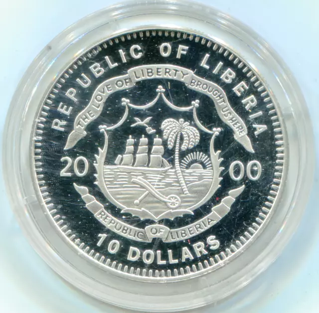 Liberia 10 Dollars 2000 silver proof issue Man on the Moon issue KM   lotapr4101