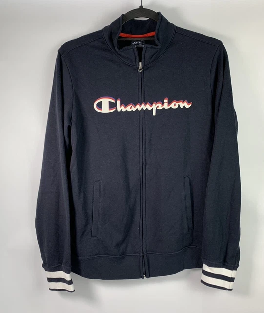 Giacca in pile Champion blu navy completamente con cerniera incantata bambino 13-14 anni vecchia XXL