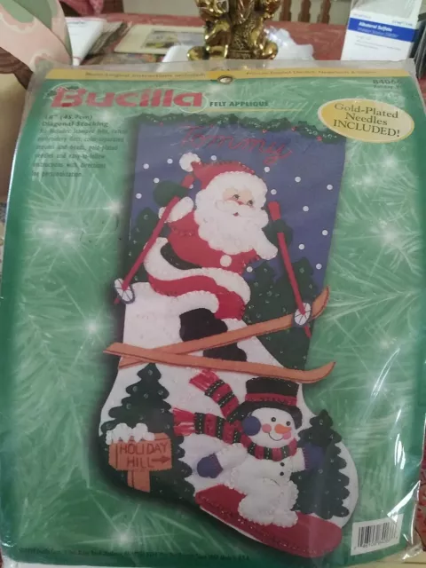 Bucilla 1999 Felt Stocking Applique Kit Christmas Skiing Santa Numb 84066 New