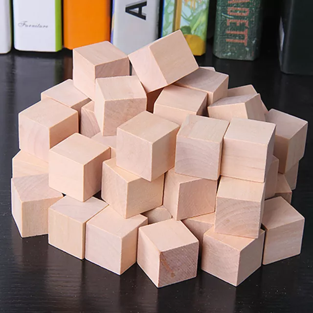 Natural Wooden Building Blocks Wood Cubes Craft Supplies DIY Craft Toys 8mm-80mm