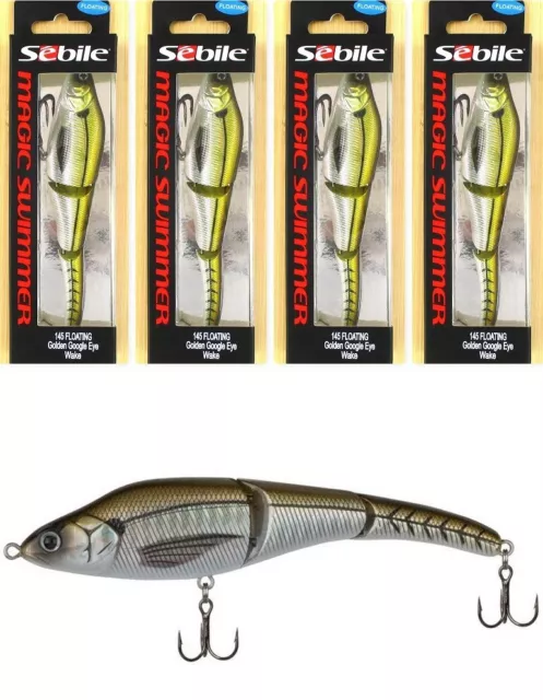 (4) Sebile Magic Swimmer 145 Floating 5 3/4 Wake Swimbait 1 Oz Golden Google Eye