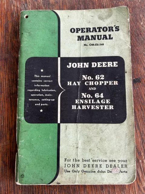 Picadora de heno John Deere 62 y 64 piezas de cosechadora de ensilado, operadores OM