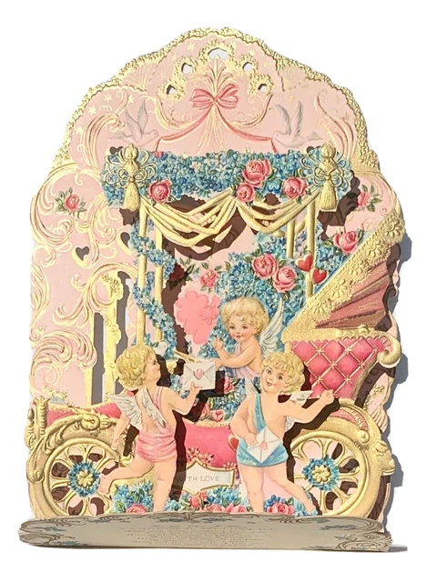 VTG HALLMARK POP-UP Cherubs, Antique Car Valentine's Poem Big Gilt