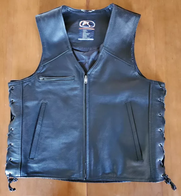 Mens Black Leather Motorcycle Vest Large Fieldsheer