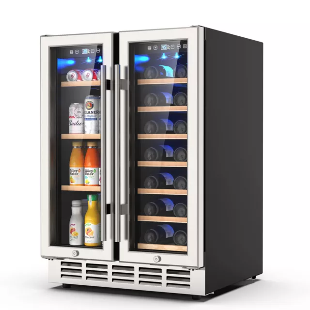 24'' Wine Cooler Refrigerator Dual Zone&Temp Built-In Under-Counter/Freestanding