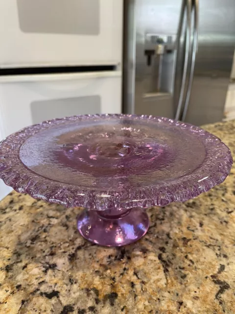 Fire & Light Moonstone Rare Lavender Color Pedestal Cake Stand Signed