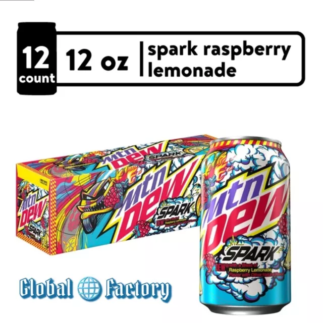 Mountain Dew Spark Raspberry Lemonade Soda Pop, 12 fl oz Cans, (12 Pack Cans)