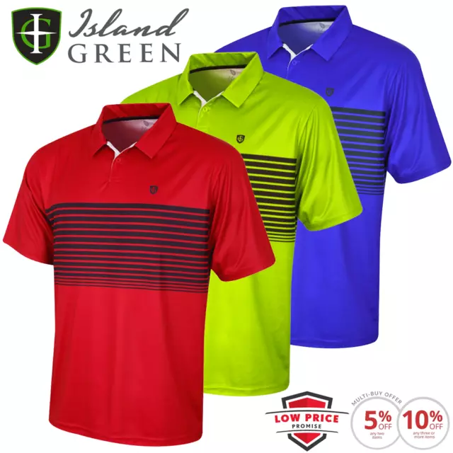 ISLAND GREEN MENS CoolPass® SPEED STRIPE GOLF POLO SHIRT / SIZES SMALL-4XL