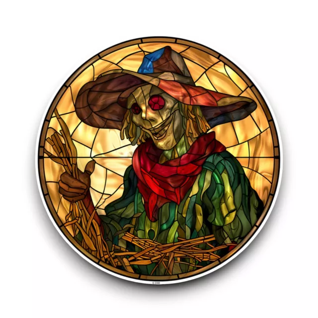 LARGE Scarecrow Farm Stained Glass Window Design Opaque Vinyl Sticker Decal