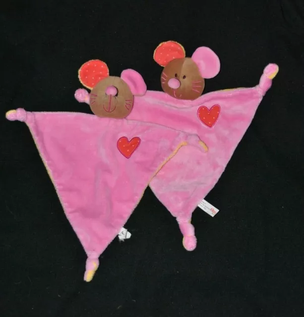 Lot 2 peluche doudou souris plat Rose Kikou CREATIVTOYS rose coeur rouge TTBE
