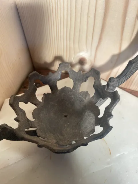 Rare Beautiful Ornate Antique Cast Iron Hanging Oil Lamp Holder With Bracket 3
