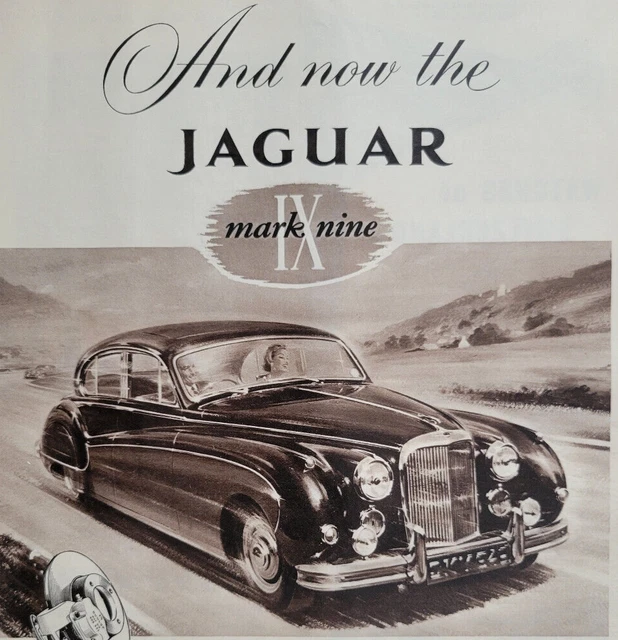 Jaguar Mark Nine Saloon Luxury Car Disc Brakes UK Print Ad 1958 ILN ~14.5x10"