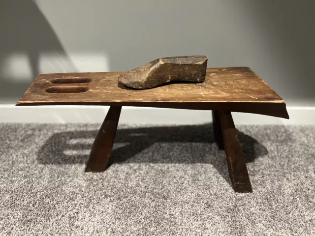 Antique Miniature Wood Cobblers Bench with Shoe Form (shoe last)