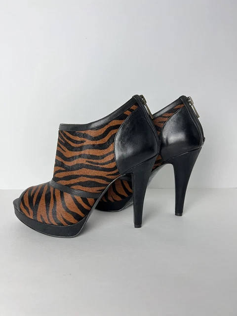 REBA Animal Printed Cow Hair Fur Brown & Black Ankle Boots Heels Size 7M
