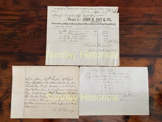 1870s-80s Receipts to Sloop Uncle Iff Capt Sparrow fr John H Day Co and Others