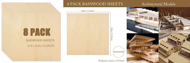 8Pack 11.8 x x 1/4 Basswood Sheets Plywood x x Inch