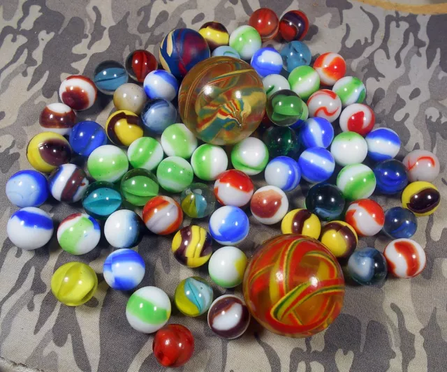 Rt  Nice Lot Old Marbles With Sweet Big Vintage Super Balls In Mix