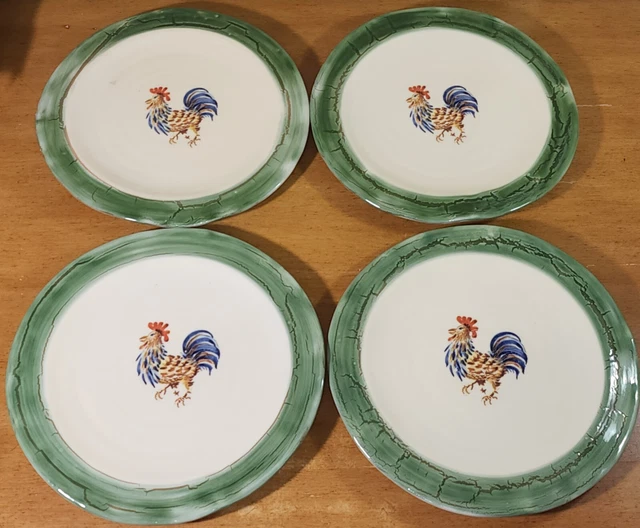 Set of 4 HORCHOW Italy Italian Pottery Rooster Ruffled Dinner Plates 11" HTF