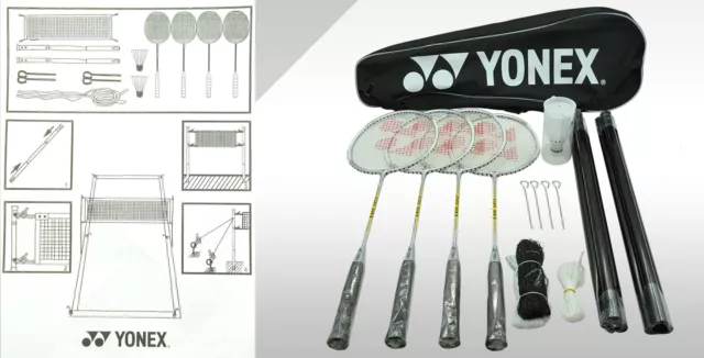 Yonex 4 Players Badminton Racquet Set Racket - Shuttlecocks -Net - Poles - Bag 2