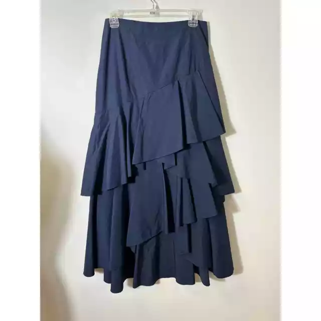 Alice & Olivia Navy Blue Cotton Ruffle High Low Midi Maxi Skirt Sz 6