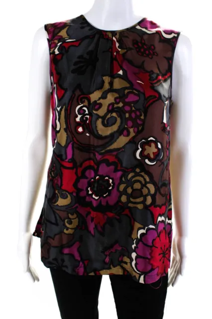 Trina Turk Womens Silk Floral Print Tank Top Multicolored Size Medium