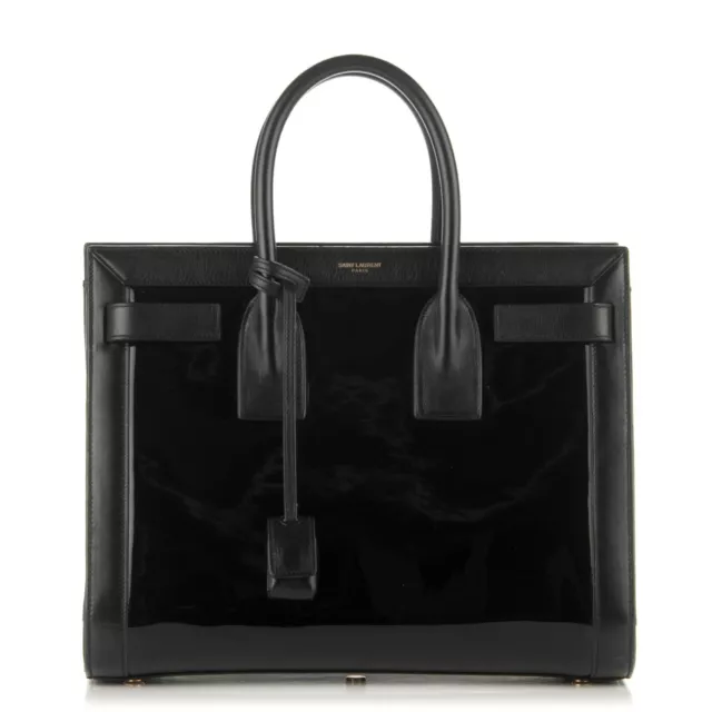 SAINT LAURENT PARIS YSL Sac De Jour Small Black Patent Leather Bag Purse Tote