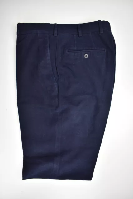 Luigi Bianchi Mantova Solid Navy Blue Cotton Flat Front Trousers Size: 32x31 2