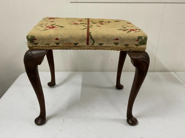 Circa 1900 Needlepoint George II Style Mahogany & Fabric Antique Footstool