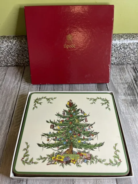 Spode Christmas Tree Acrylic Finish Placemats Small Rare Set Of 6 In Box VTG