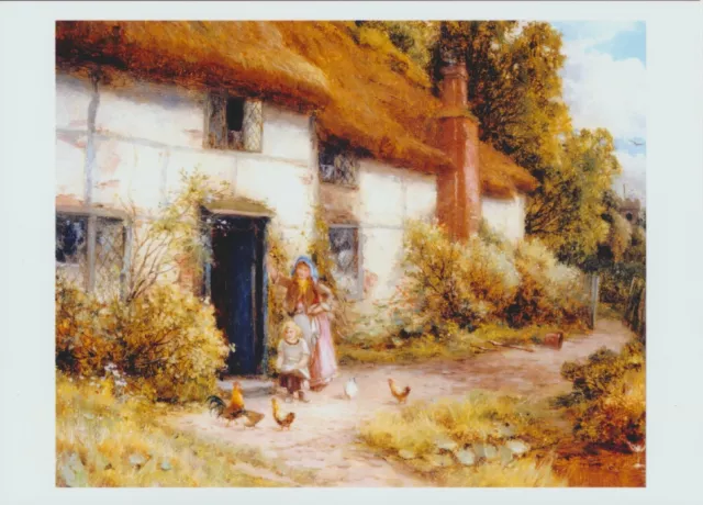 Stratchen Art Print THATCHED COTTAGE Victorian Mother Child Floral Garden