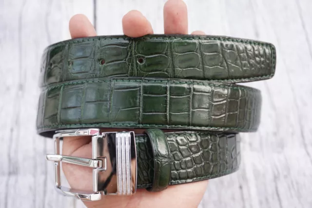 Green Genuine Alligator Crocodile Belly Leather Skin Men's Belt With Buckle #K73