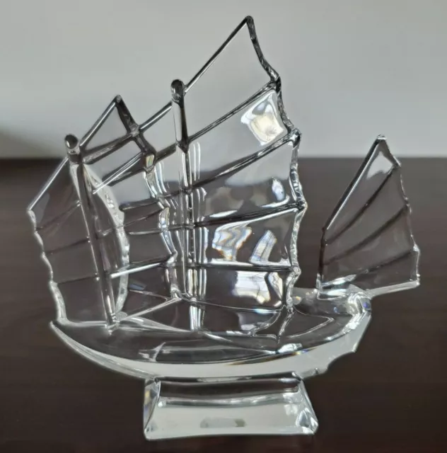 CHINESE JUNK ART Crystal Sculpture Sailboat JG DURAND Paperweight ...