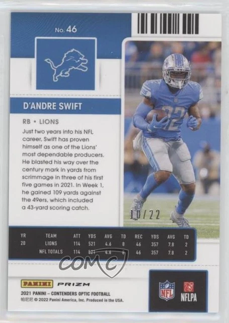 2021 Panini Contenders Optic Season Ticket Cracked Ice Prizm /22 D'Andre Swift 2