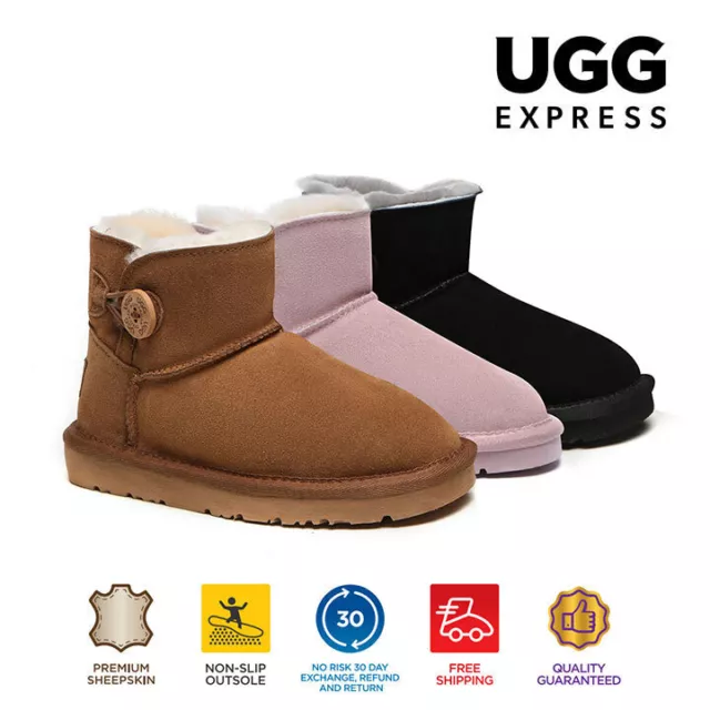 AUSTRALIAN SHEPHERD® UGG Kids Boots Sheepskin Wool Button Boots Nonslip Nolan