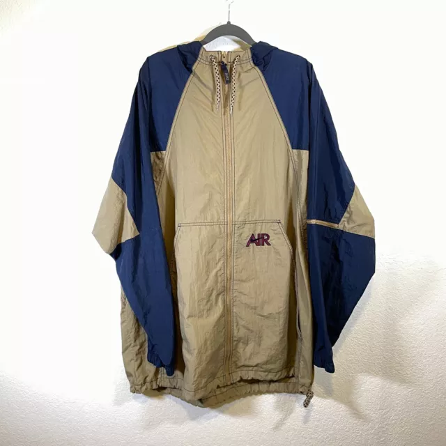 Nike Hoodie Jacket Men XL Brown Blue 100%Nylon Full Zipper Long Sleeve Windbreak