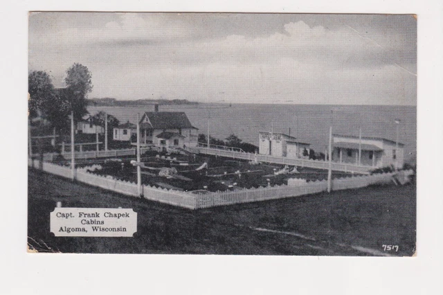 1c 1939 postmark Capt. Frank Chapek Cabins Algoma Wisconsin Highway 42 Postcard
