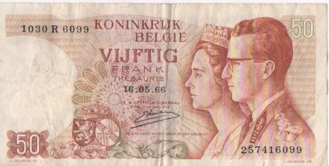 1966 Belgium 50 Franc Banknote