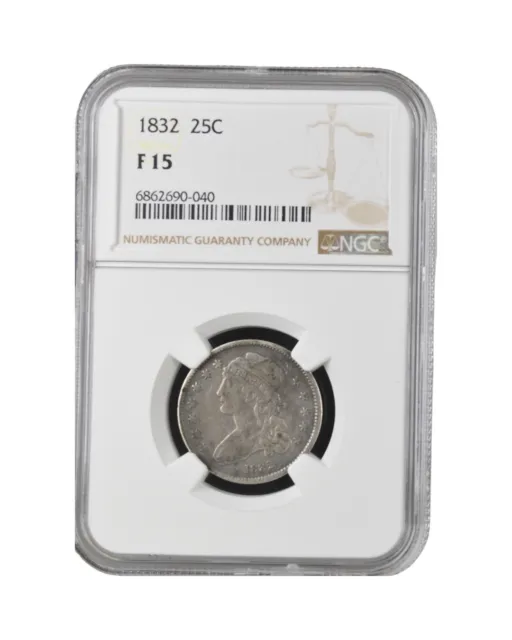 1832 Capped Bust Silver Quarter Rare 25c NGC F15 Fine