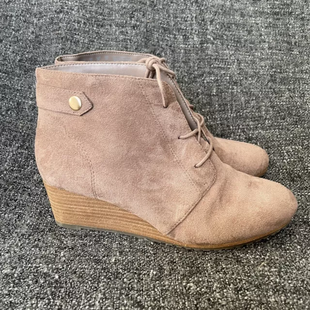 Dr. Scholl’s Dynasty Ankle Boots Tan Faux Suede Wedge Lace Up Booties Women’s 8