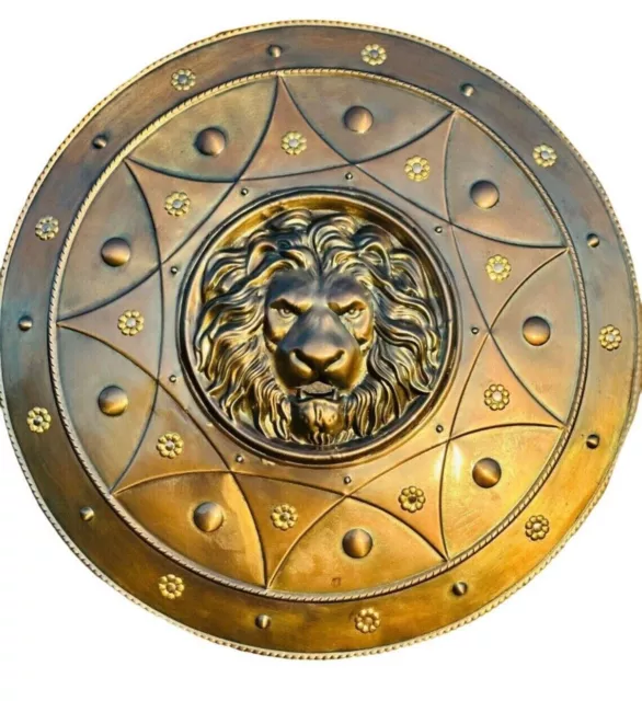 24" Lion Face Medieval Knight Armor Solid Steel Viking Round Shield Wall Decor