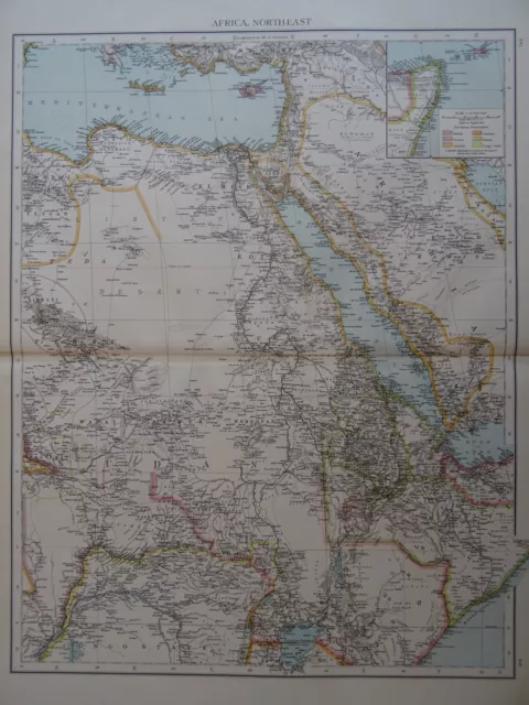 Large Victorian Map 1896 of AFRICA - NORTH EAST The Times Atlas 1st Gen