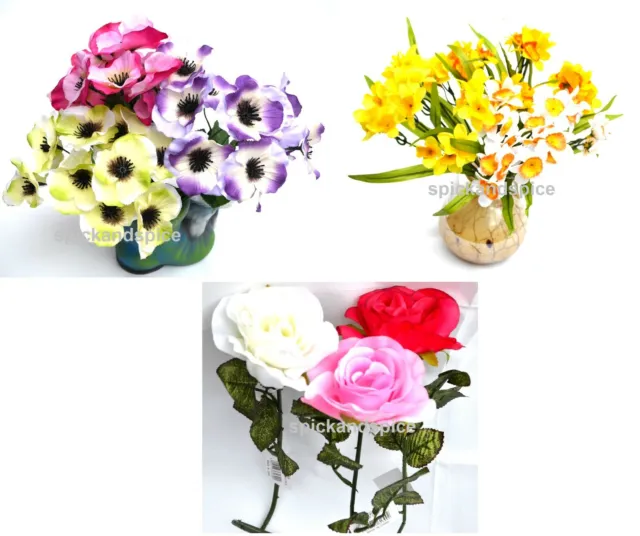 Real Look  Artificial Fake Flowers Spray Bush Wedding Home Gift  Easter Deco