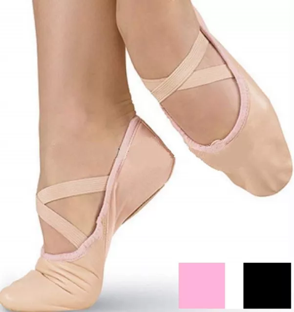 Ballet Leather Dance Shoes Full Sole Shoes With Attached Crossed Elastics