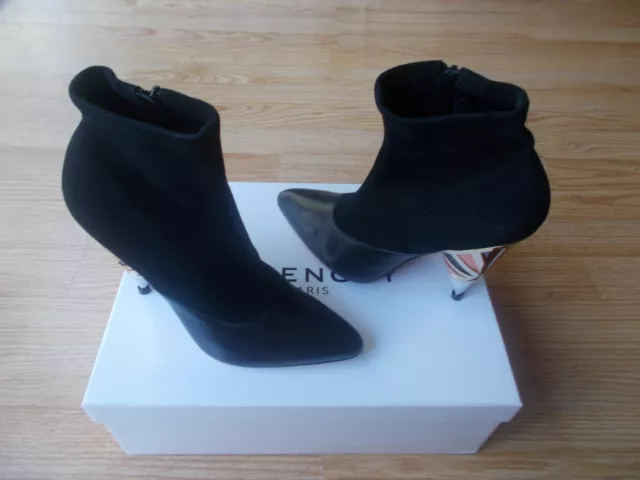 $1250 Givenchy Enamel Cone Heel Booties Leather & Suede sz 37 US 7 NEW