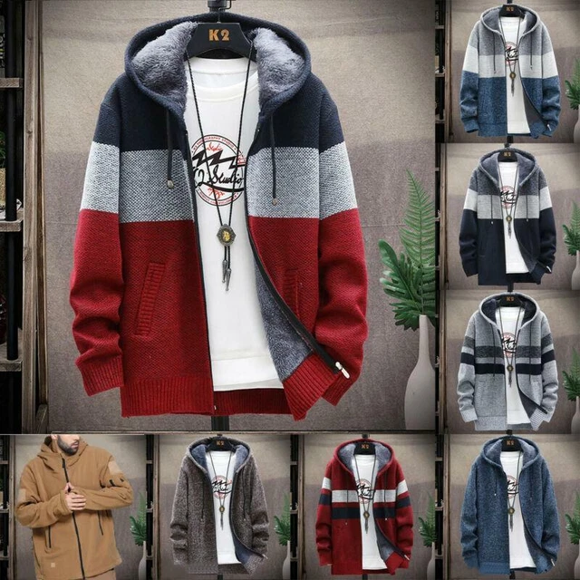Mens Thick Warm Fleece Lined Hooded Hoodie Winter Zip Up Coat Jacket Sweatshirt