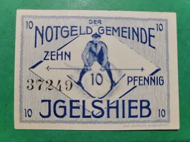 Germany W/ Serial  10 Pfennig Municipality of Igelshieb Thuringia NOTGELD (L173)