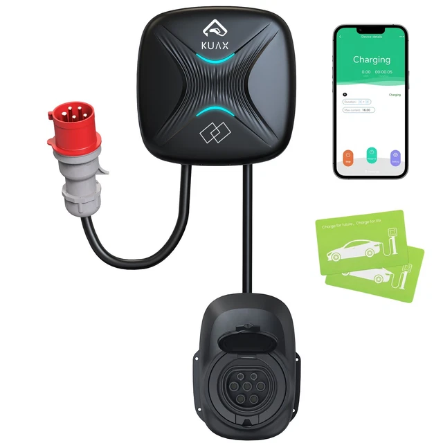 KUAX Wallbox Stazioni di Ricarica 11kw 16A Tipo 2 con App RFID WLAN Bluetooth CEE Rosso