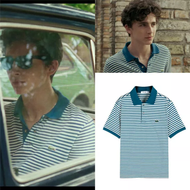 Call Me By Your Name Timothée Chalamet Elio Blue Short Sleeve Stripe Polo Shirt