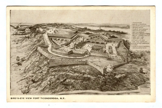 Antique 1920s Bird's-Eye View FORT TICONDEROGA NY Velva-Tone Postcard! Unused!
